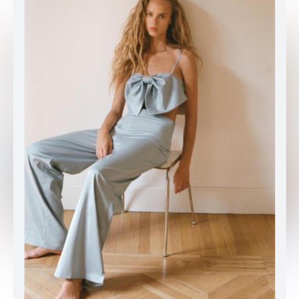 ZARA BLUE GREY SATIN EFFECT PANTS SIZE L